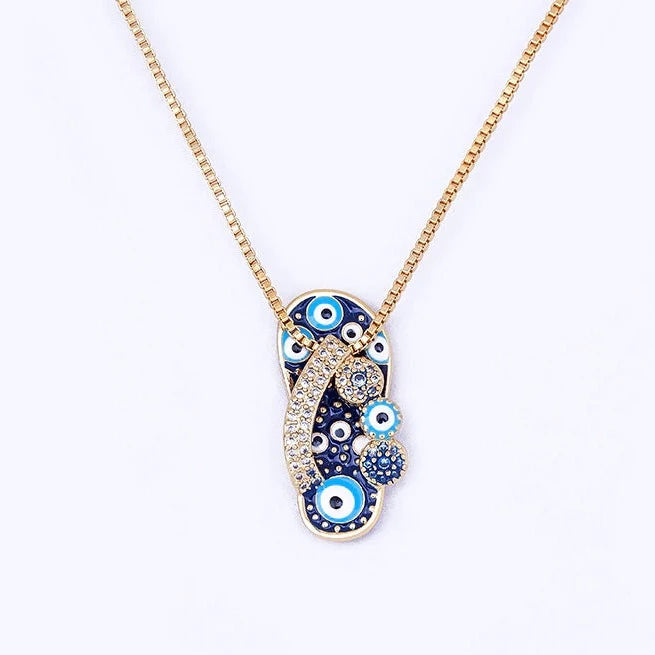 Gold Chain with Flip Flop Pendant and Evil Eye - Selma-The Livary