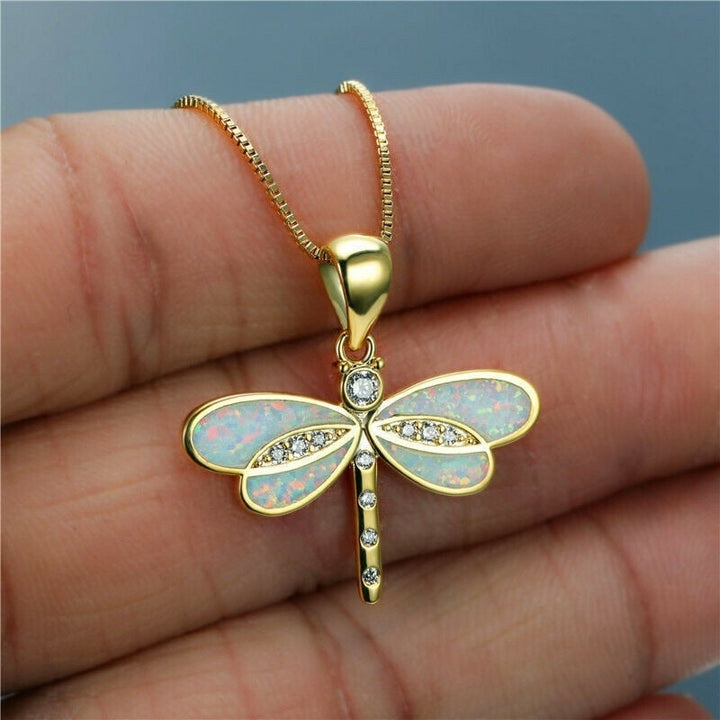 Dragonflies Gold Necklace with Opal - Aurielle-White-The Livary