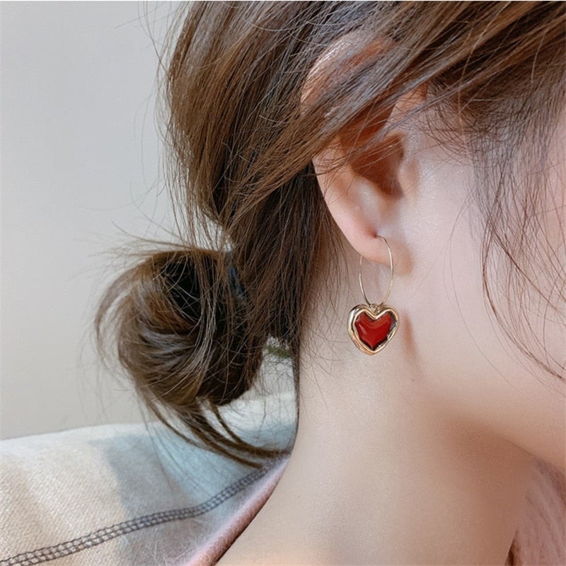 Small Red Heart Earrings - Amore-The Livary