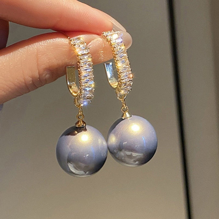 Luxury Pearl Earrings with Zirconia - Delphine-Grey-The Livary
