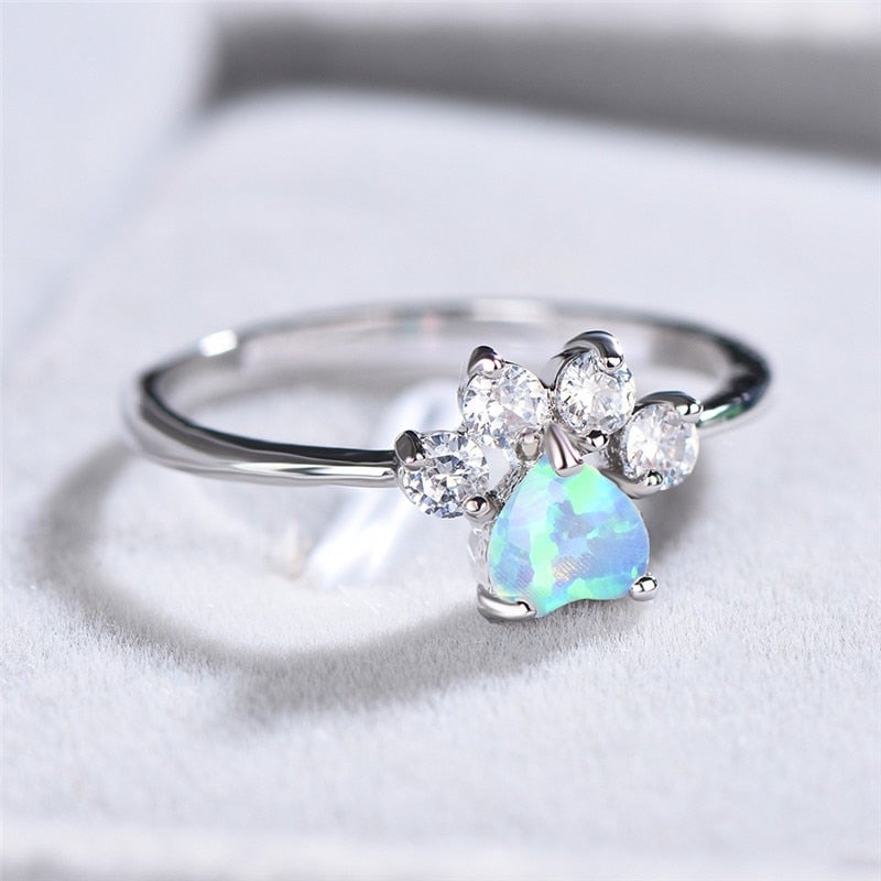 Silver Opal and Zirconia Ring - Celestine-5-The Livary