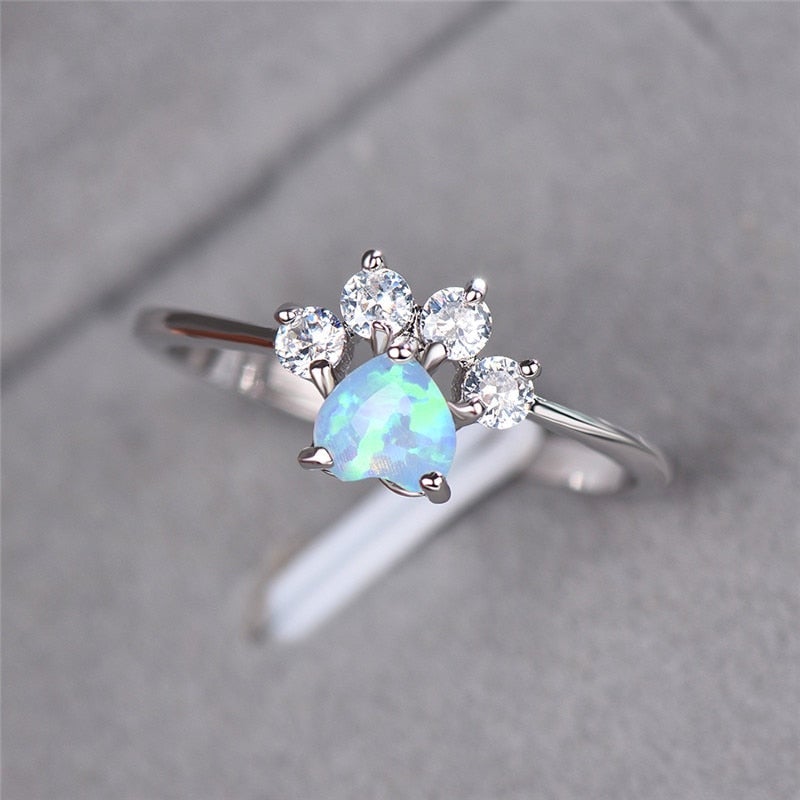 Silver Opal and Zirconia Ring - Celestine-5-The Livary