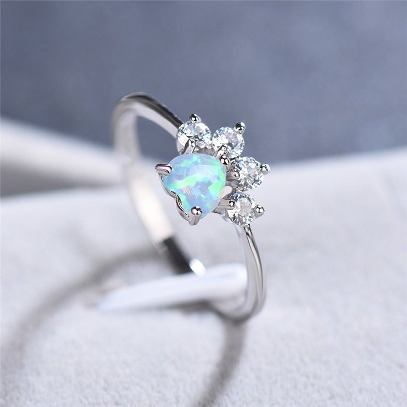 Silver Opal and Zirconia Ring - Celestine-5-The Livary
