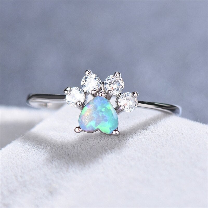 Silver Opal and Zirconia Ring - Celestine-5-The Livary