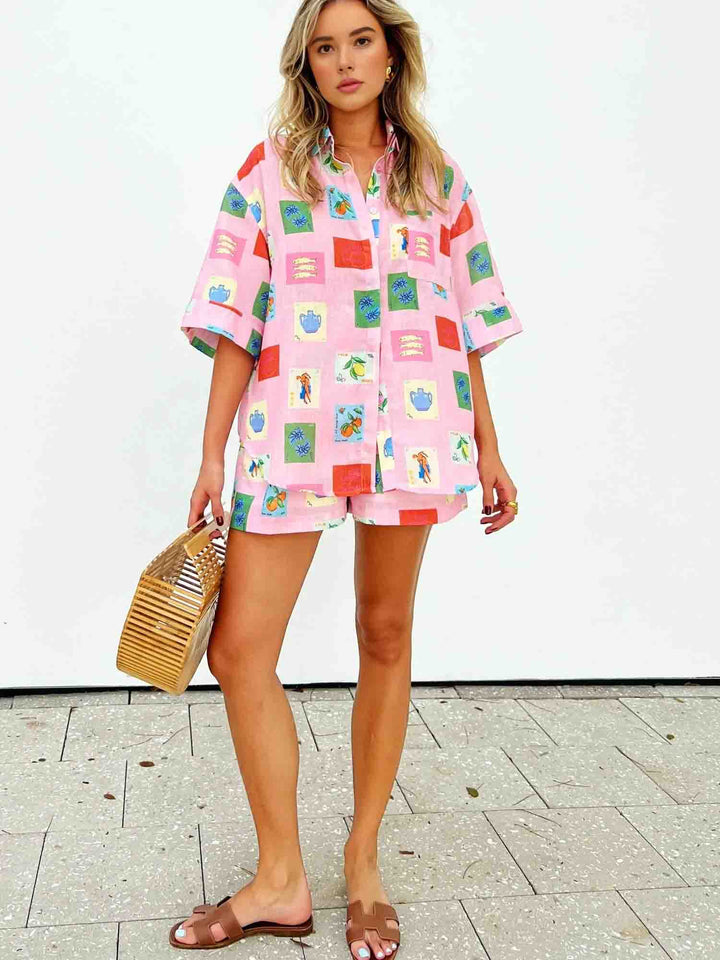 Trendy summer combo of a colourful blouse and shorts - SonneSet-Pink-S-The Livary