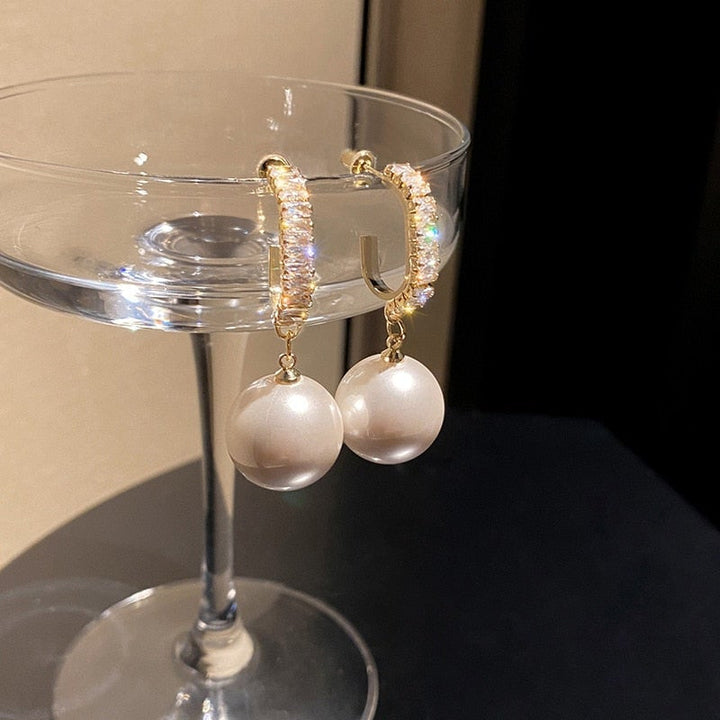 Luxury Pearl Earrings with Zirconia - Delphine-White-The Livary