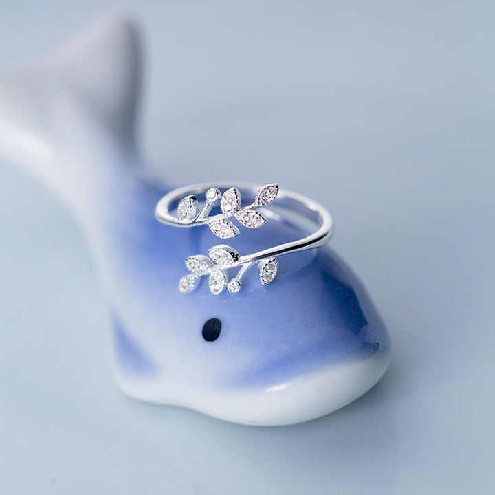 Adjustable Leaf Ring with Zirconia - Amalthea-The Livary