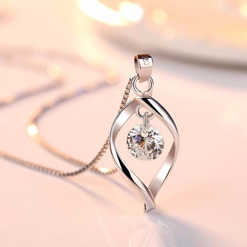 Silver Necklace with Zirconia Crystal Pendant - Elinor-The Livary