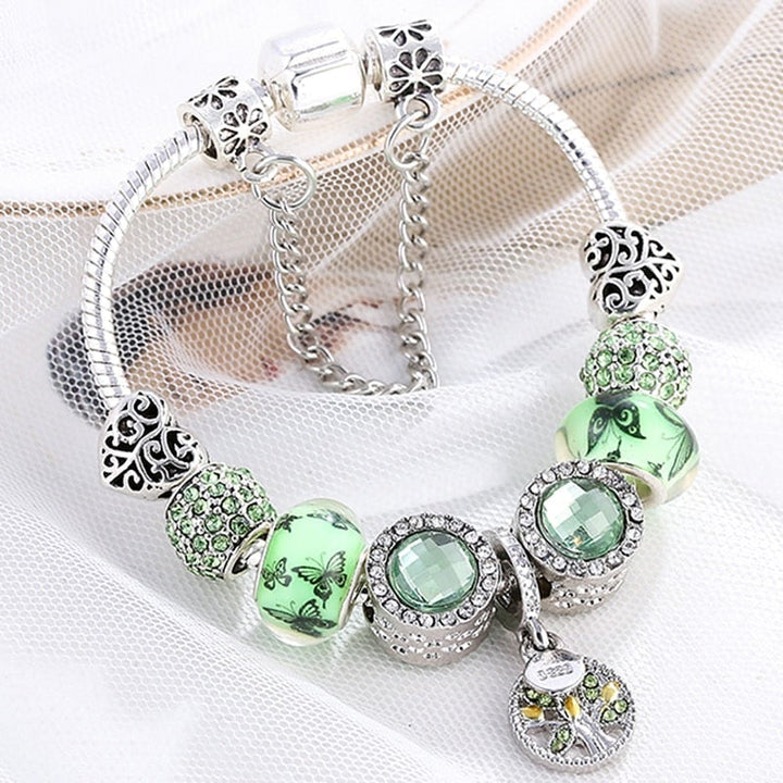 Sterling Silver Bracelet with Green Crystals - Isla-6.30 in-The Livary
