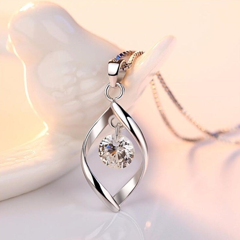 Silver Necklace with Zirconia Crystal Pendant - Elinor-The Livary