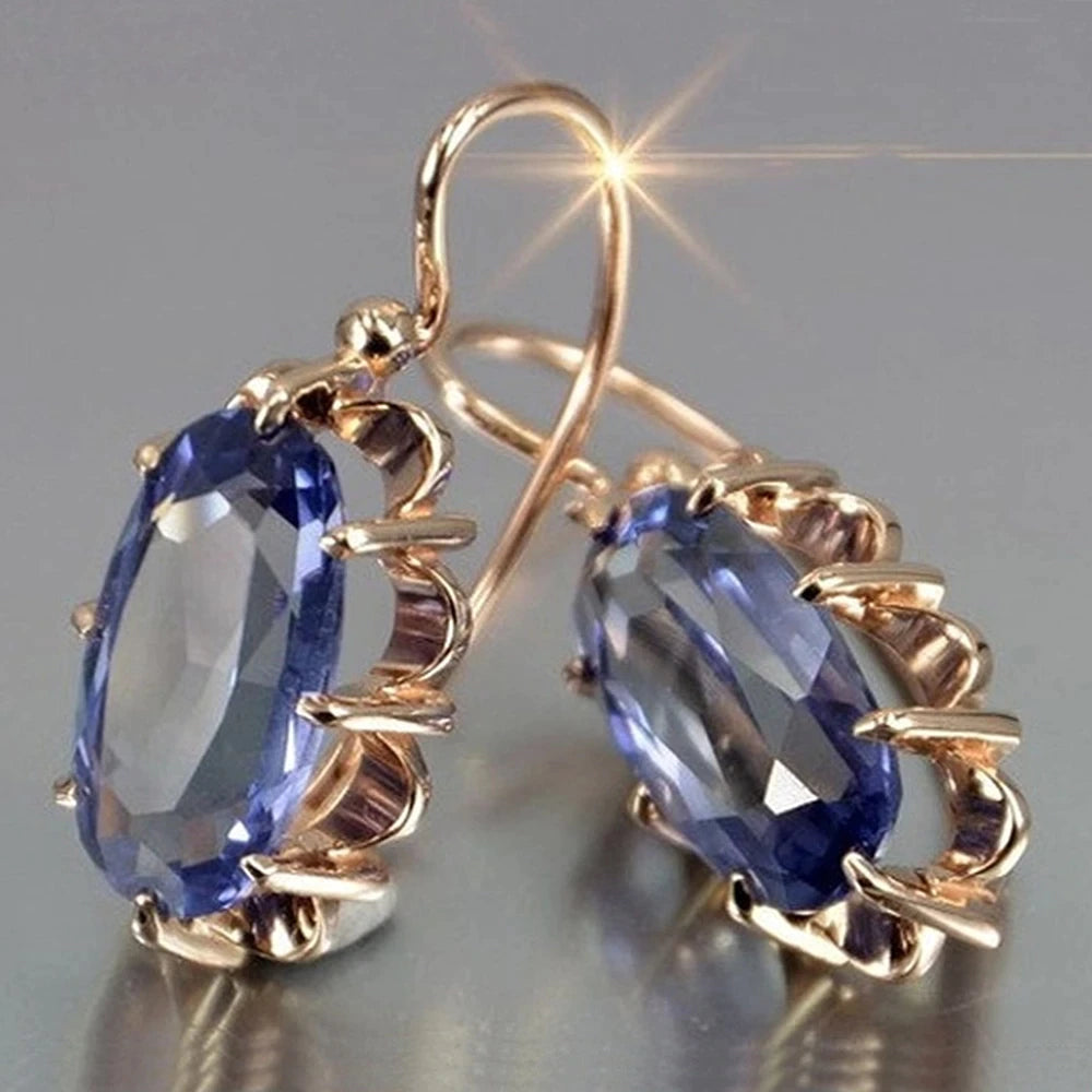 Oval Zirconia Gold Earrings - Lina-The Livary