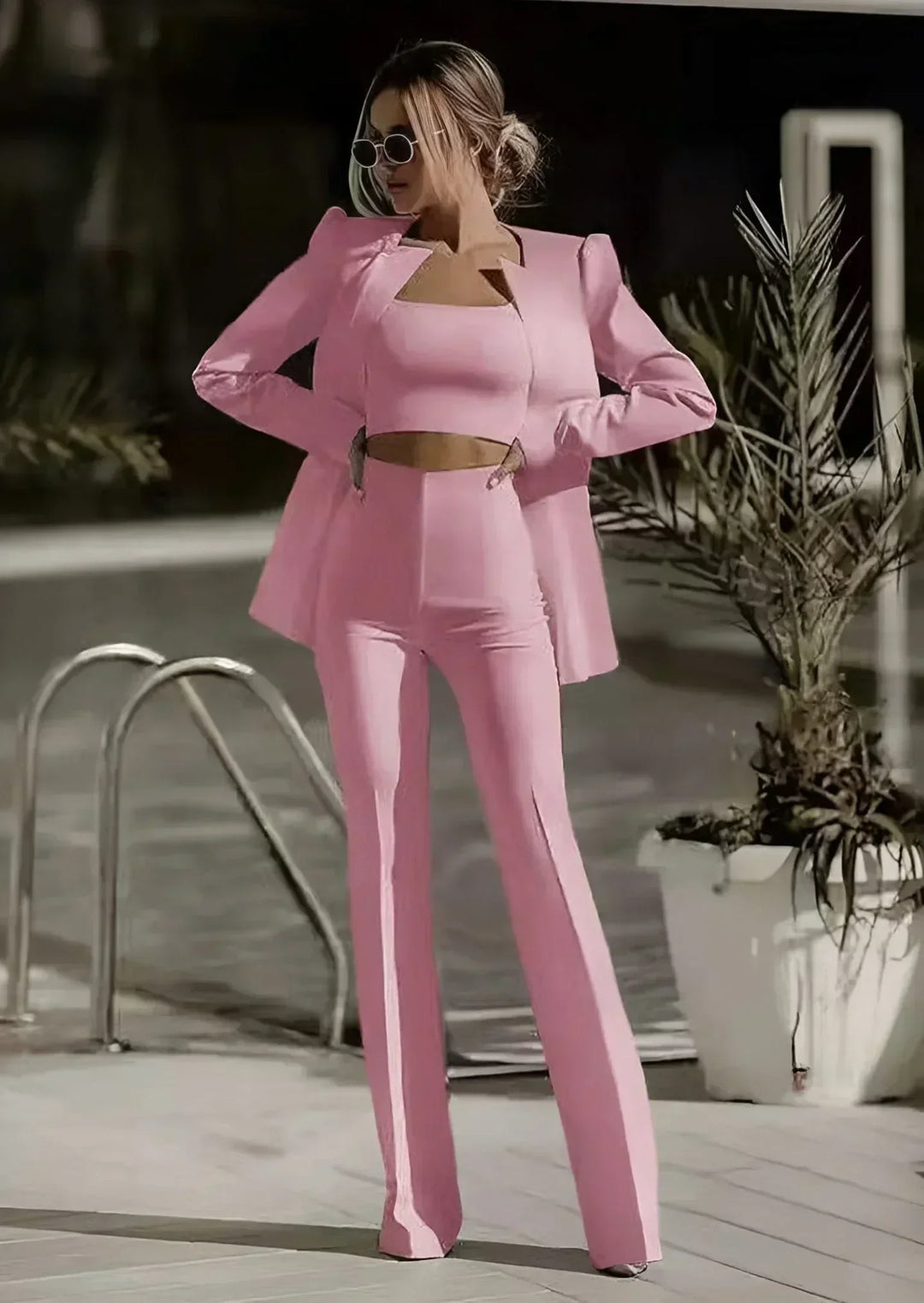 Fashionable 3-piece set with blazer, top and skirt – Jamalia-White-S-The Livary