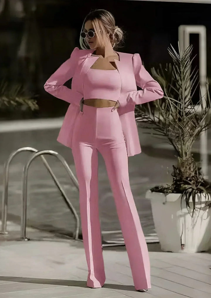 Fashionable 3-piece set with blazer, top and skirt – Jamalia-White-S-The Livary