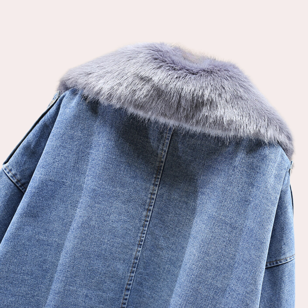 Warm Denim Winter Jacket for Women - Mira-Grey-XS-The Livary