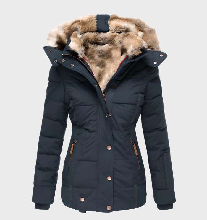 Slim Fit Ladies Winter Jacket with Hood - Aurora-Blue-S-The Livary