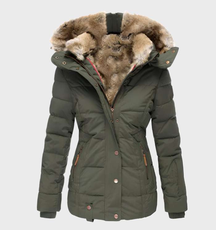 Slim Fit Ladies Winter Jacket with Hood - Aurora-Green-S-The Livary