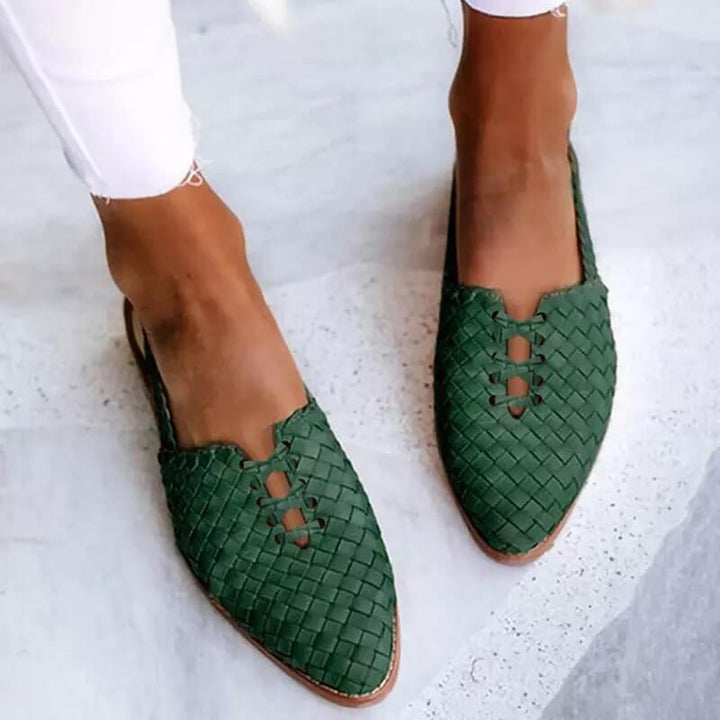 Handwoven leather slippers for women - Clara-Green-2.5-The Livary