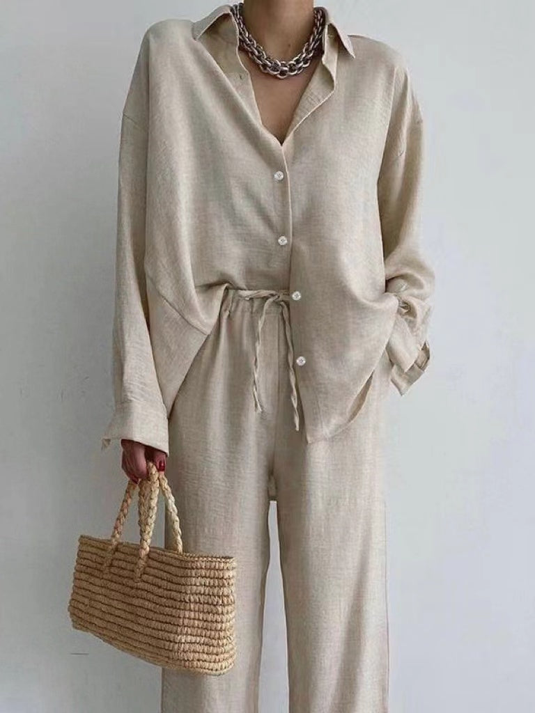 Light Linen Set for Women - Simone-S-Beige-The Livary