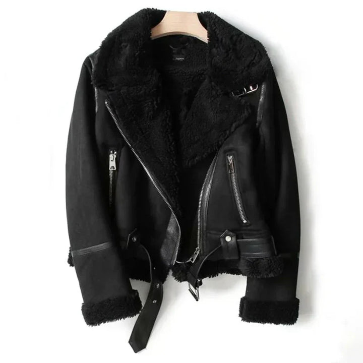 Leather Ladies Jacket with Sherpa Lining - Naomi-Black-XS-The Livary