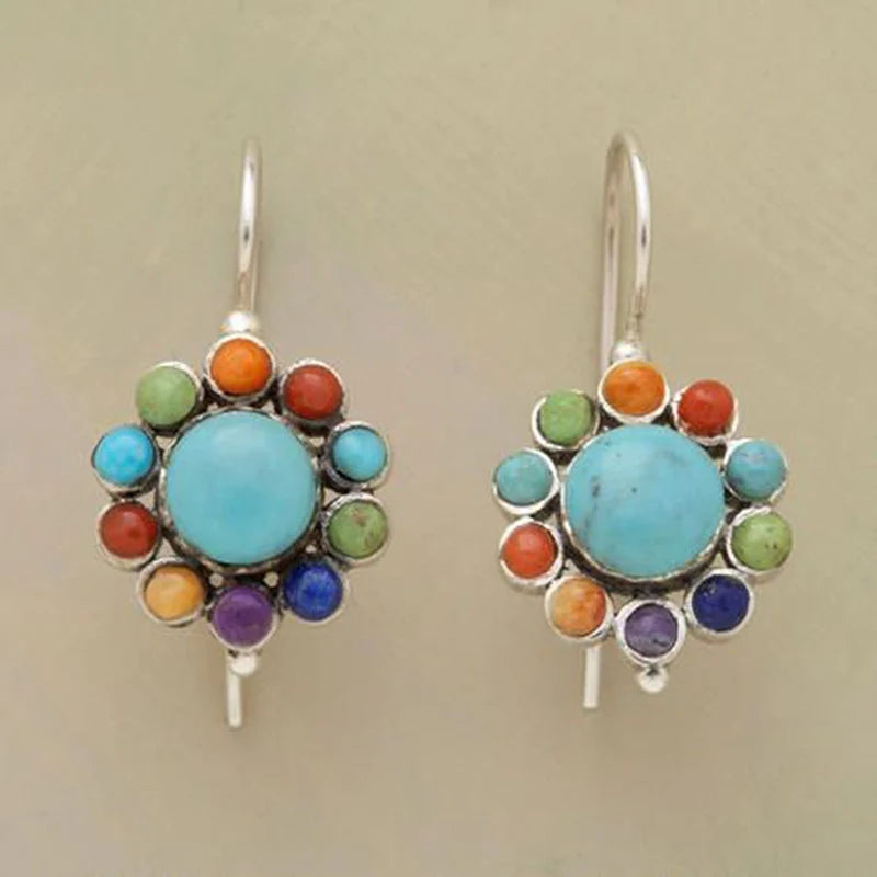 Round Turquoise Earrings in Colourful Design - Selina-The Livary