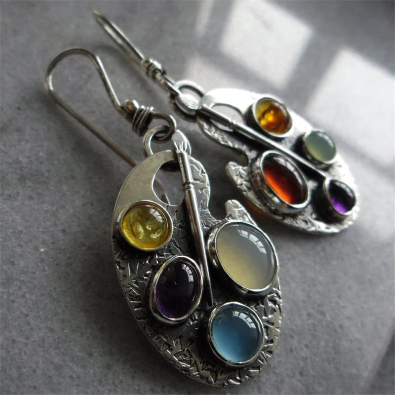 Earrings with Multicoloured Stone Pendant - Levana-The Livary