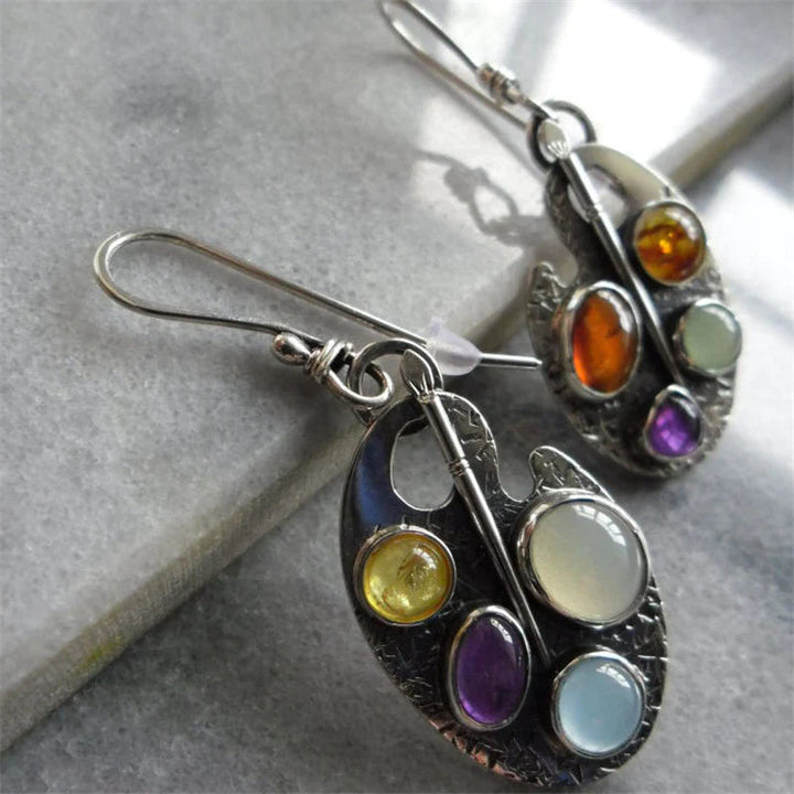 Earrings with Multicoloured Stone Pendant - Levana-The Livary