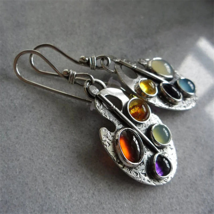 Earrings with Multicoloured Stone Pendant - Levana-The Livary