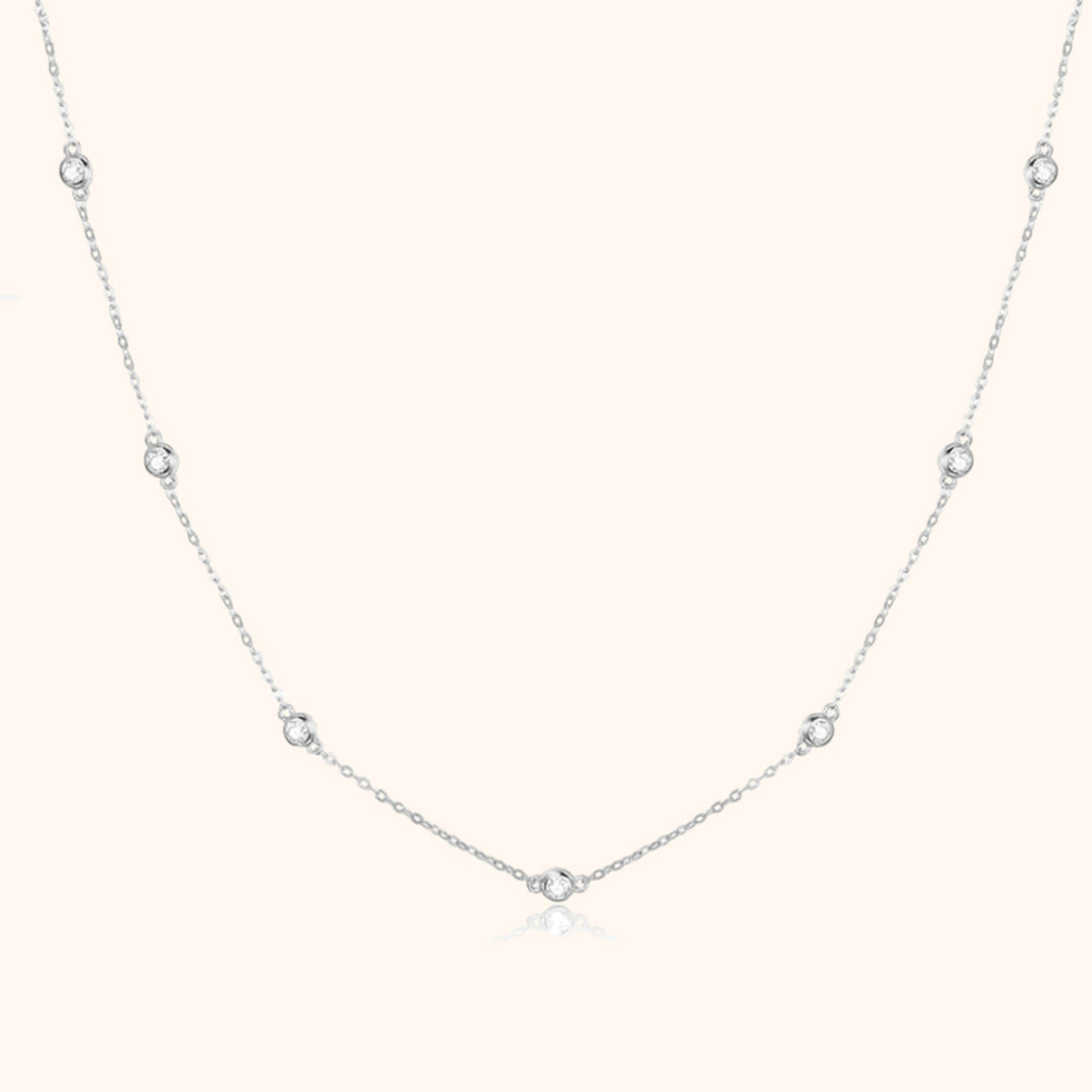 Stylish Zirconia Necklace - Elara-Silver-The Livary