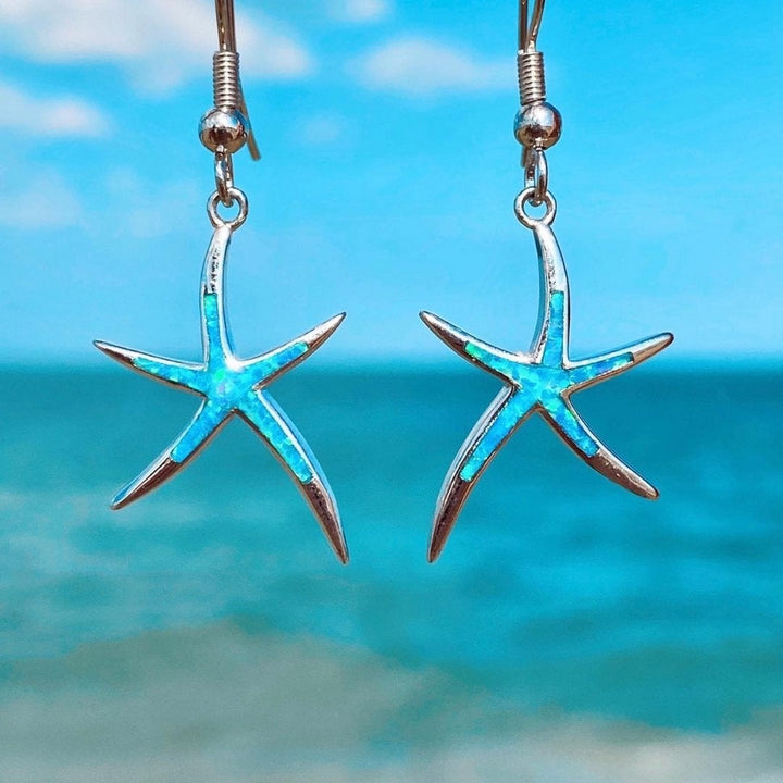Silver Starfish Earrings with Opal - Arielle-Blue-The Livary