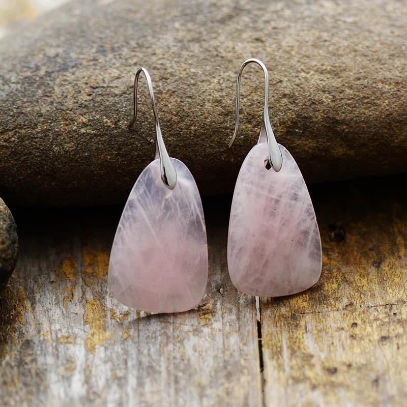 Aura Rose Quartz Protection Earrings - Ameline-The Livary