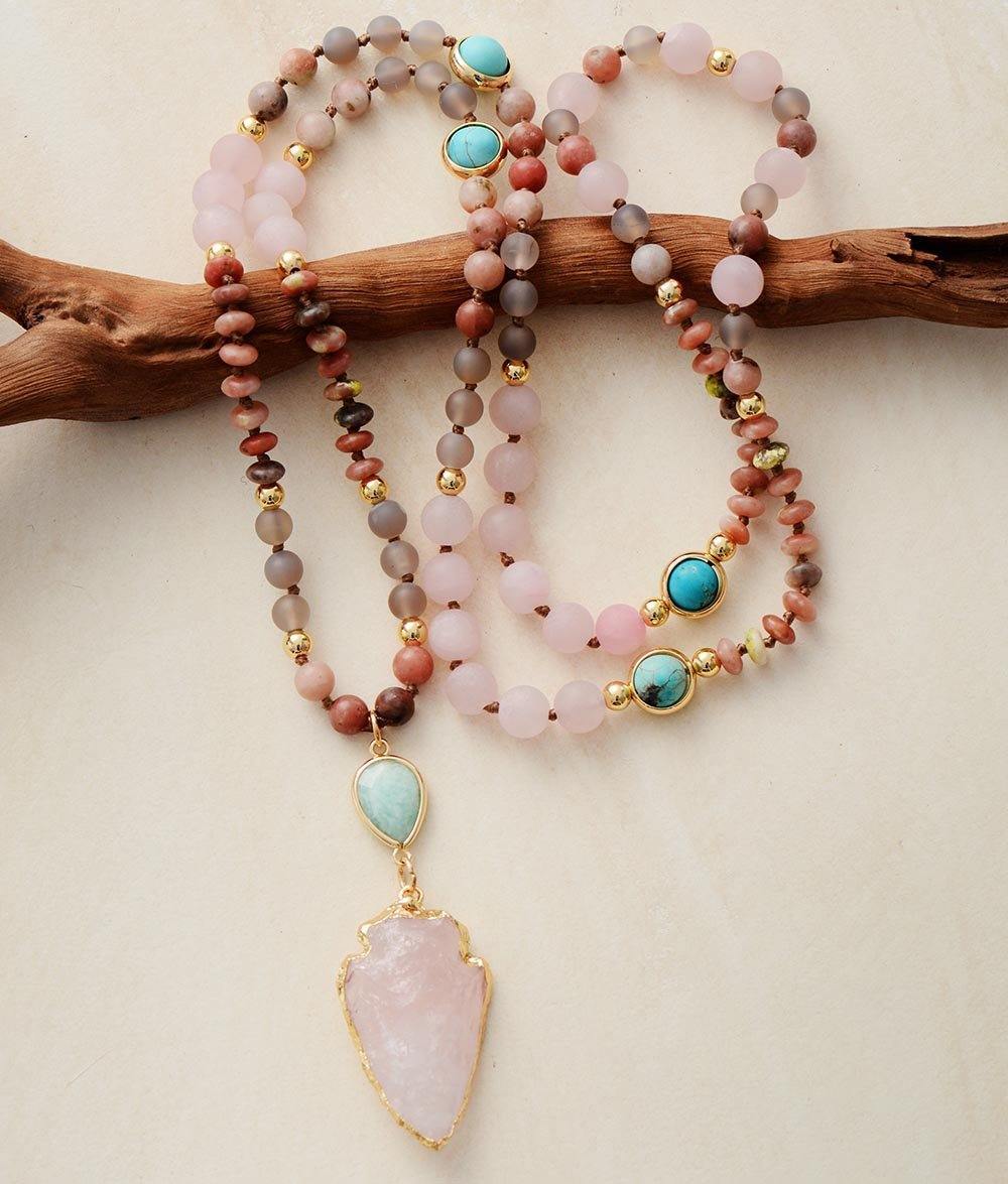 Rose Quartz and Amazonite Protection Necklace - Livia-The Livary