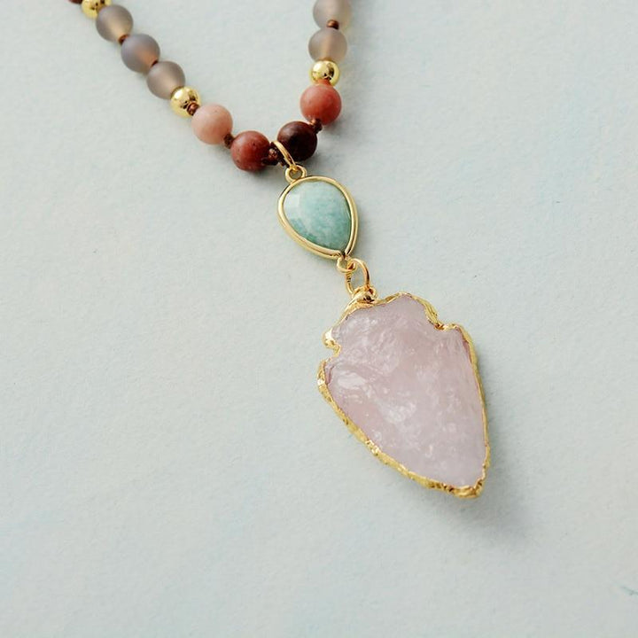 Rose Quartz and Amazonite Protection Necklace - Livia-The Livary