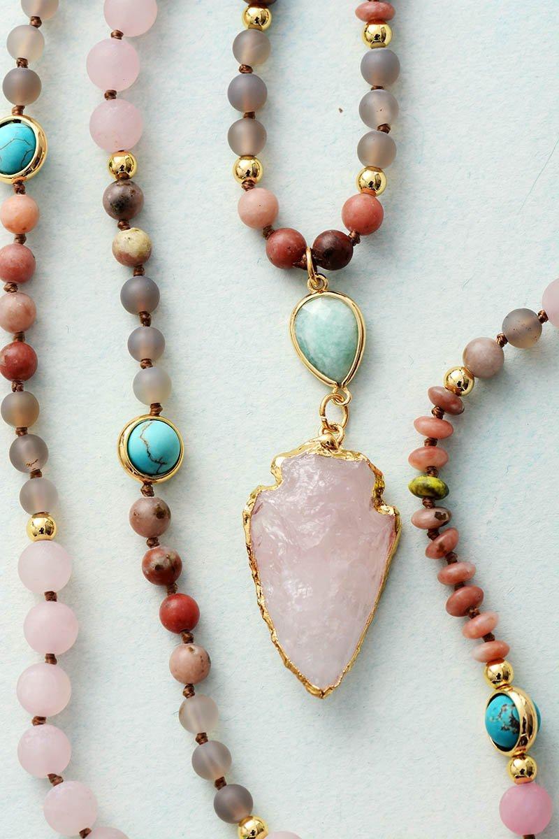 Rose Quartz and Amazonite Protection Necklace - Livia-The Livary
