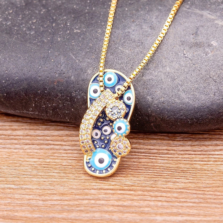 Gold Chain with Flip Flop Pendant and Evil Eye - Selma-The Livary