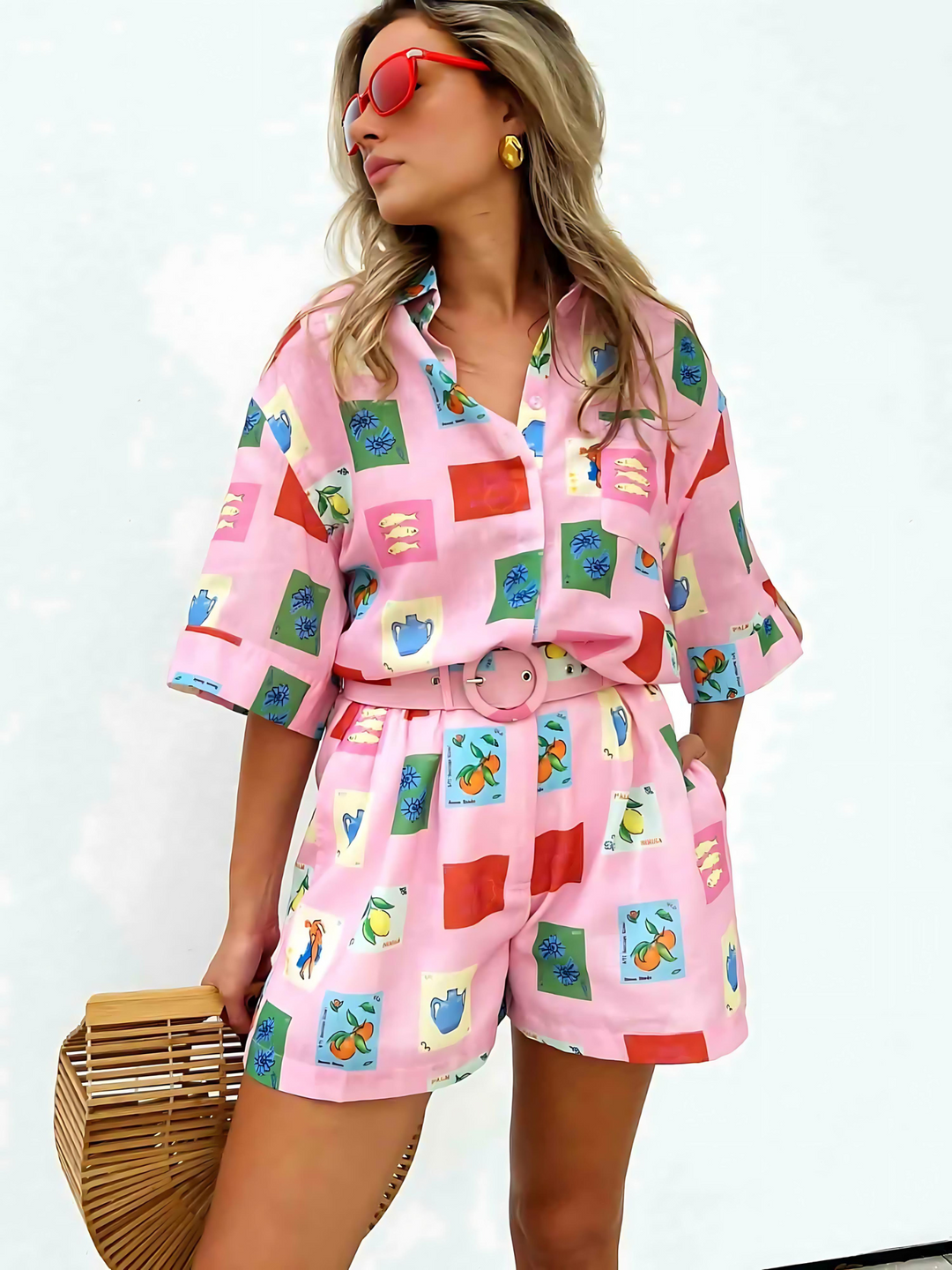 Trendy summer combo of a colourful blouse and shorts - SonneSet-Pink-S-The Livary