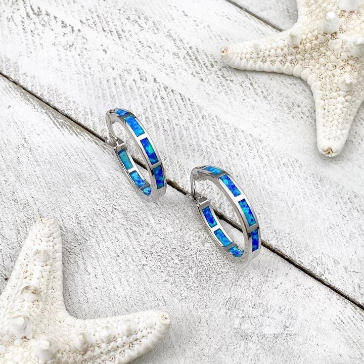 Luxury Silver and Opal Ocean Earrings - Mareva-The Livary