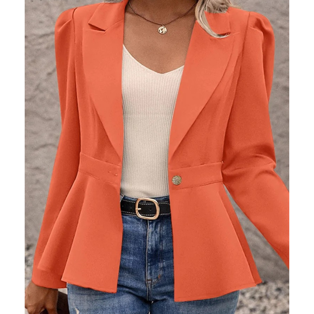 Plain Ribbed Collar Women's Blazer - Liana-Orange-S-The Livary