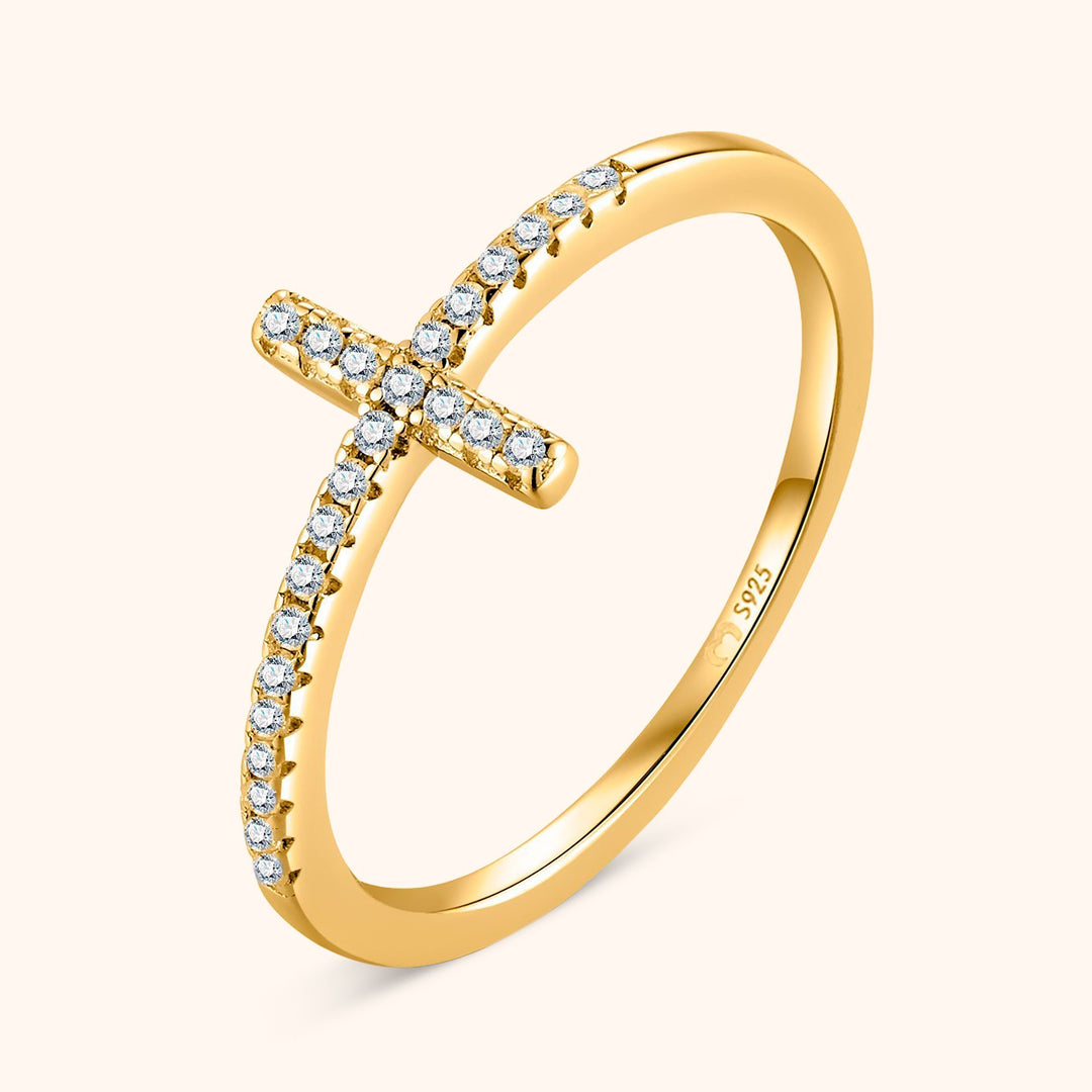 Stylish Ring with Zirconia Cross - Faith-Gold-5-The Livary