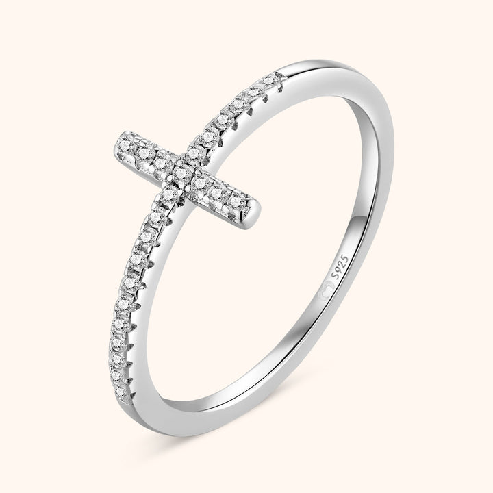 Stylish Ring with Zirconia Cross - Faith-Silver-5-The Livary