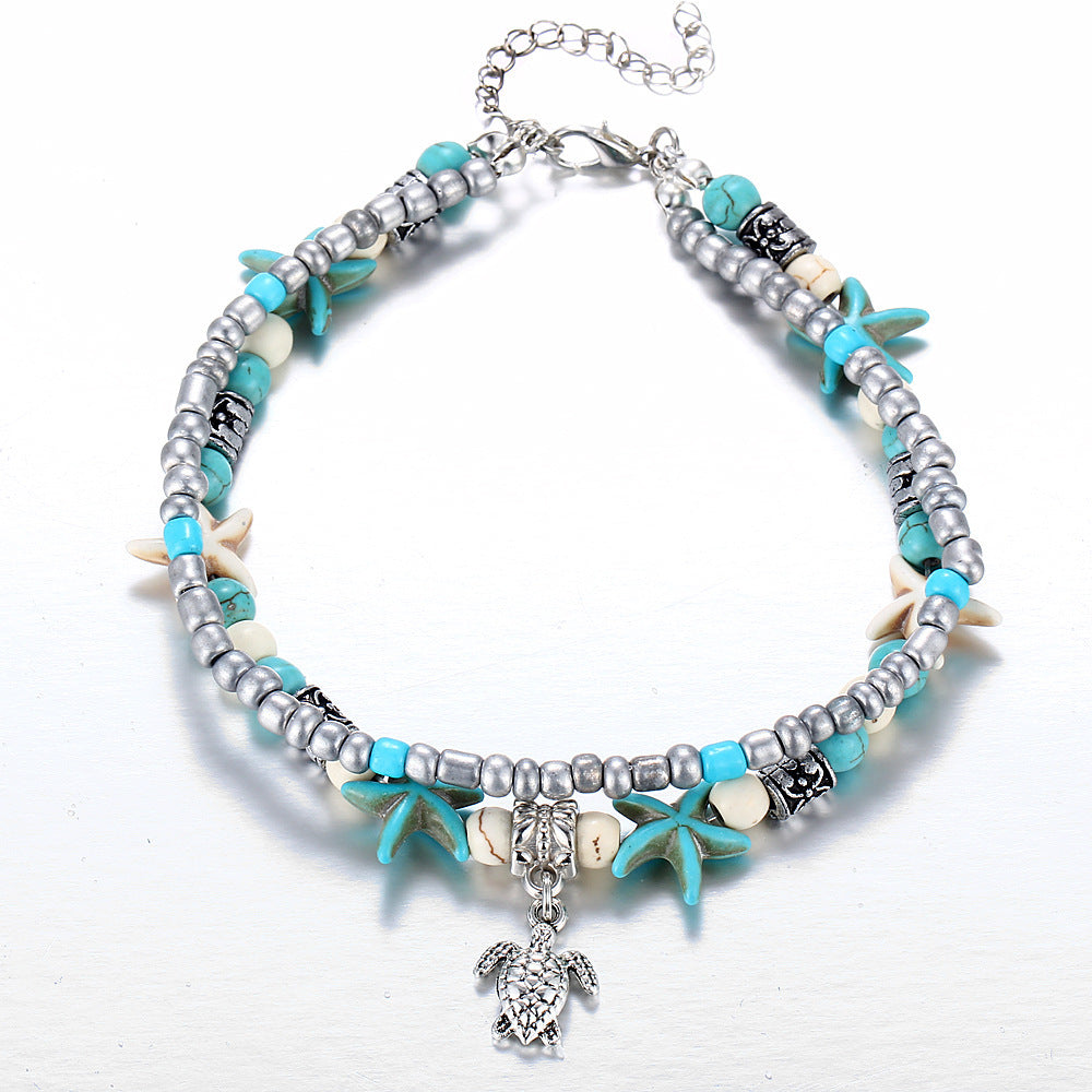 Silver Turtle Anklet with Sea Shells - Calypso-The Livary