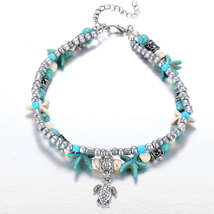 Silver Turtle Anklet with Sea Shells - Calypso-The Livary