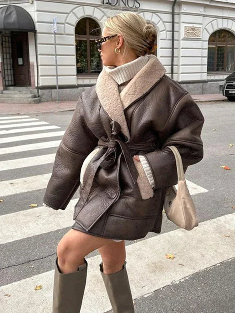 Luxury Winter Coat Made of Leather and Fur - Mirabelle-Brown-S-The Livary