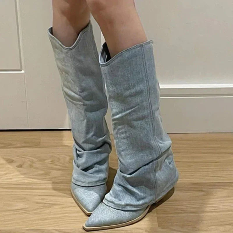 Knee-High Denim Boots - Stella-Light blue-2.5-The Livary