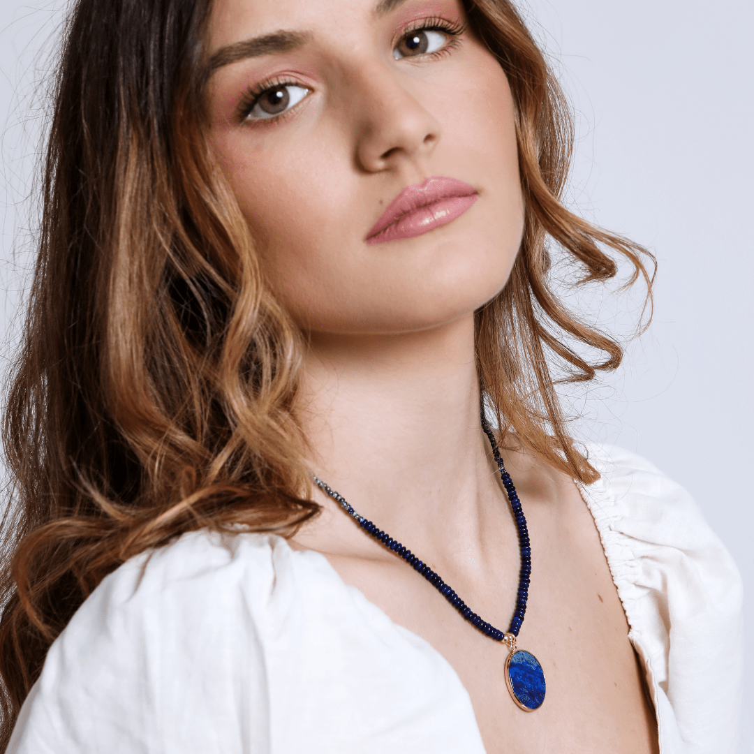 Round Lapis Necklace - Astrid-The Livary