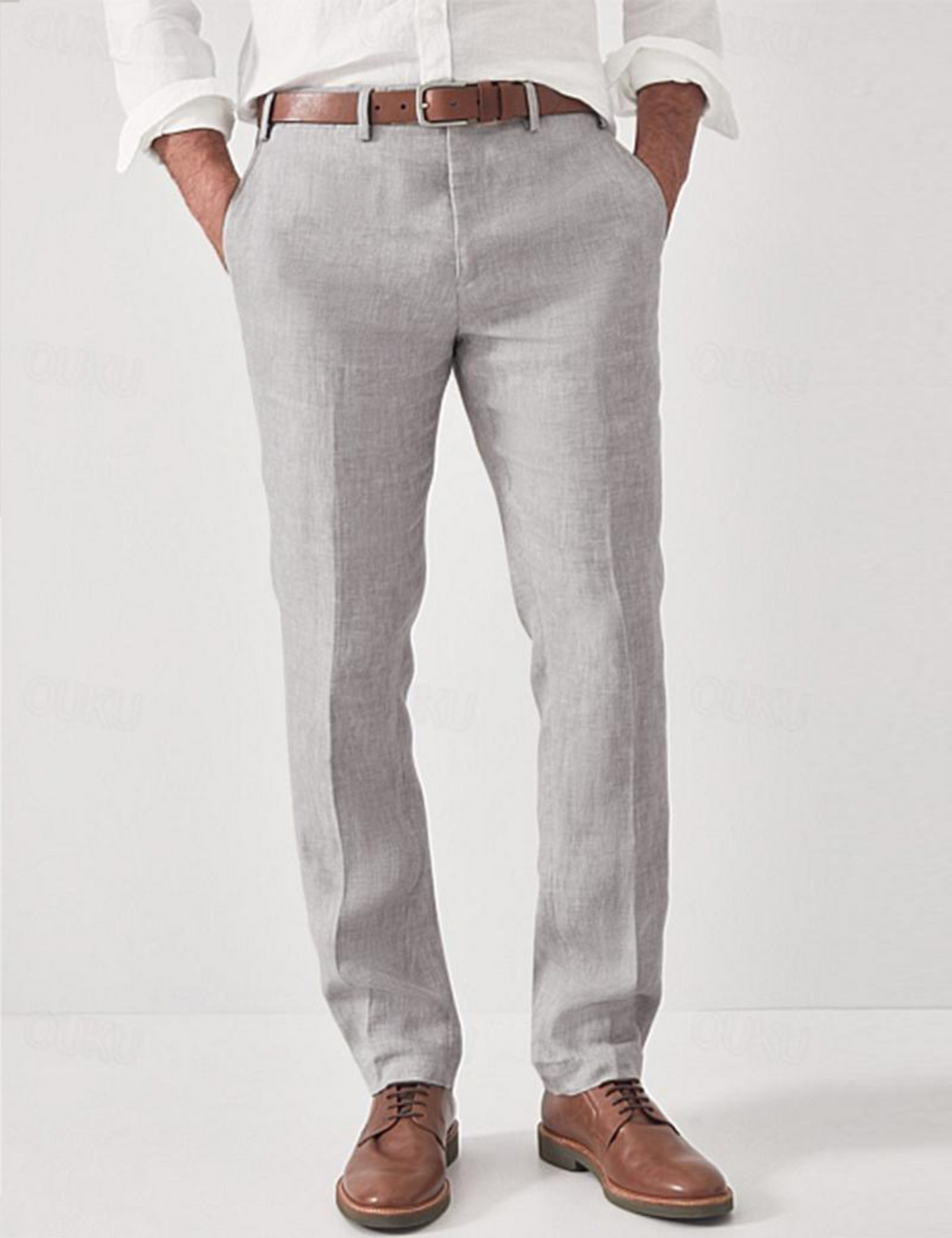 Comfortable Linen Men's Trousers – Elias-Light grey-S-The Livary