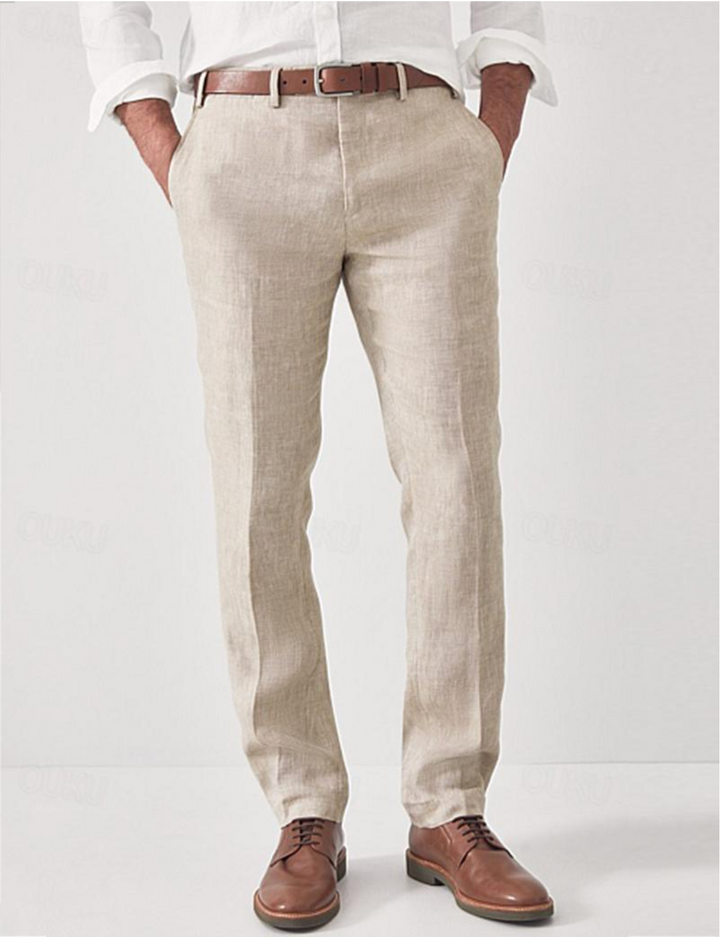 Comfortable Linen Men's Trousers – Elias-Beige-S-The Livary