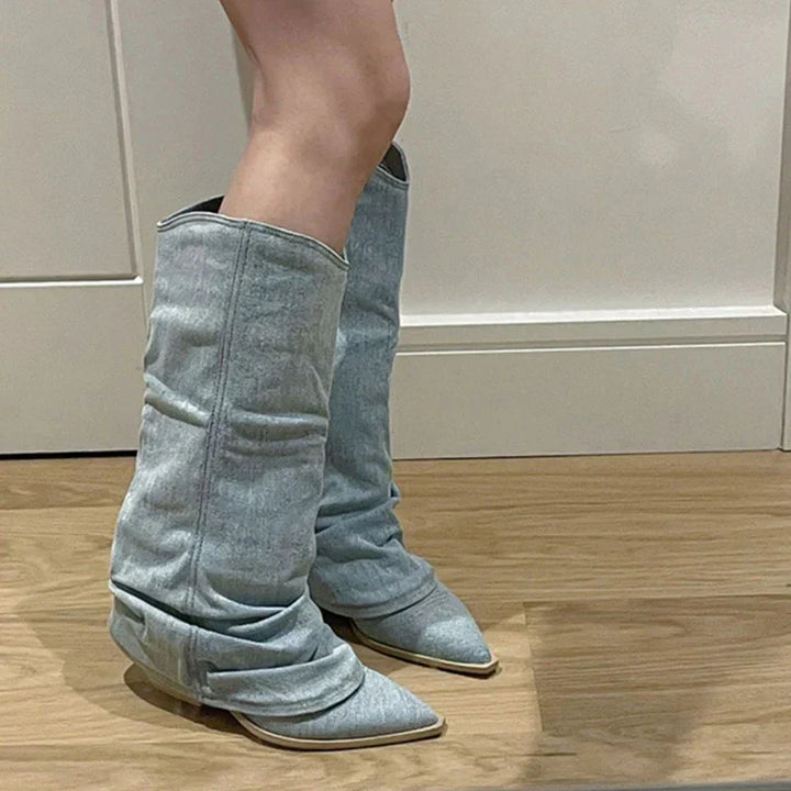 Knee-High Denim Boots - Stella-Light blue-2.5-The Livary
