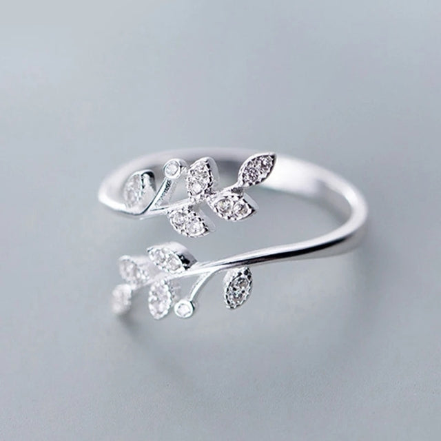 Adjustable Leaf Ring with Zirconia - Amalthea-The Livary