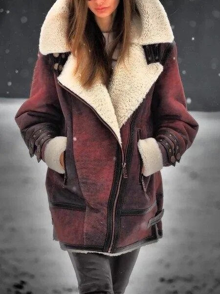 Stylish Suede Sherpa Jacket for Women - Mila-Red-S-The Livary