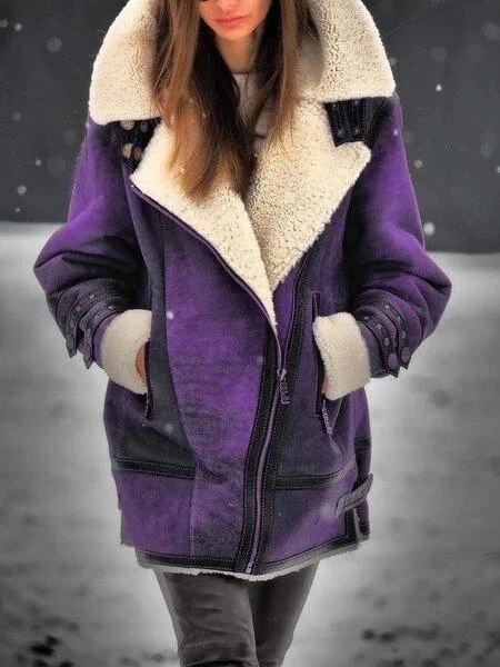 Stylish Suede Sherpa Jacket for Women - Mila-Purple-S-The Livary